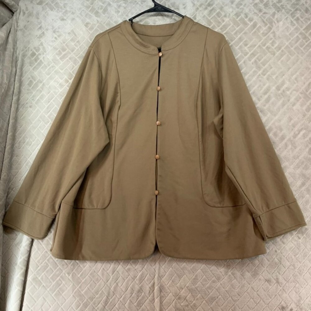 Soft By Avenue Women 22 Jacket Tan Brown Button Up Lagenlook Eclectic Minimalist